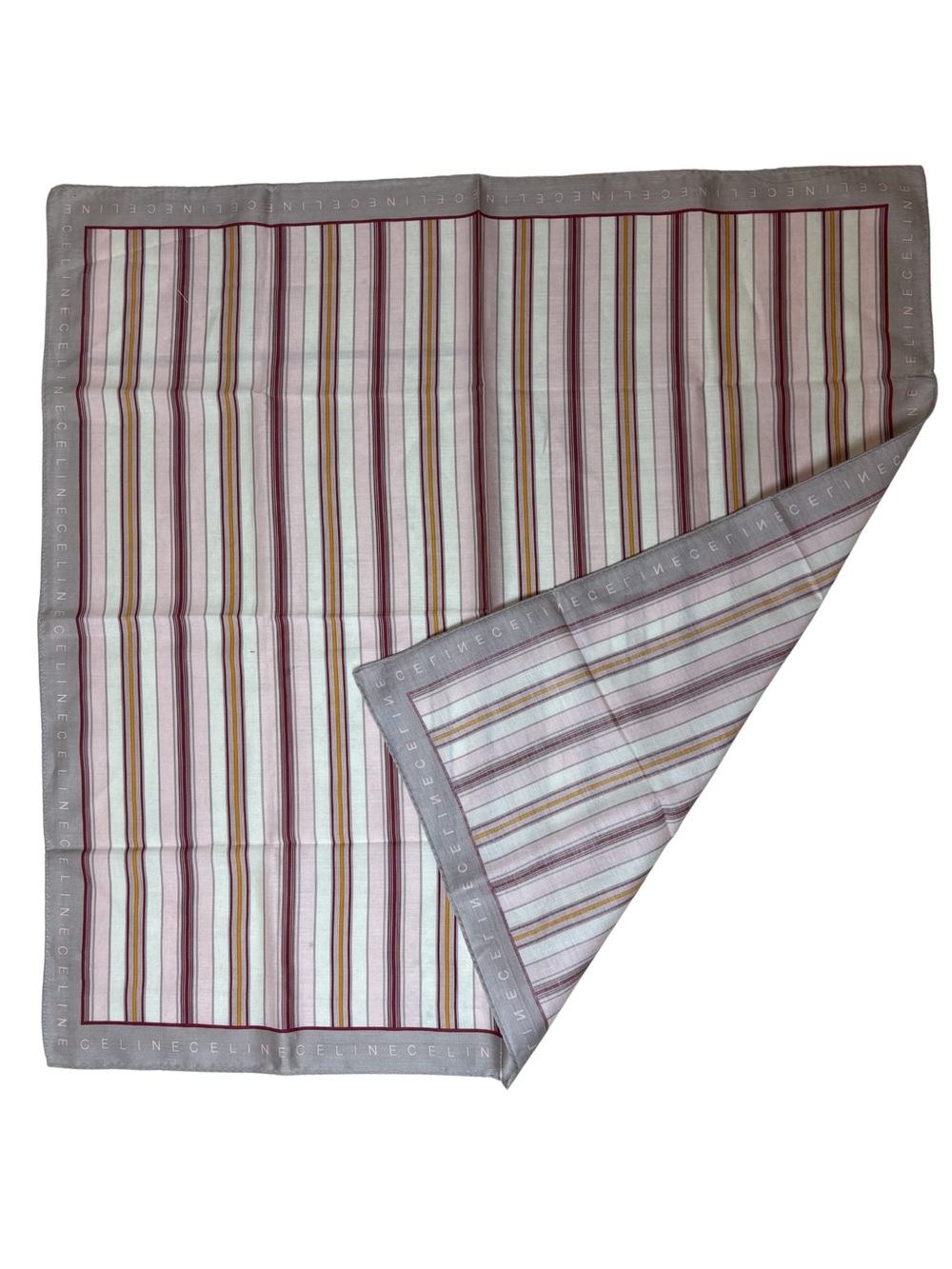 Celine Striped Silk Pocket Square Scarf in Mauve, White & Gold Tones